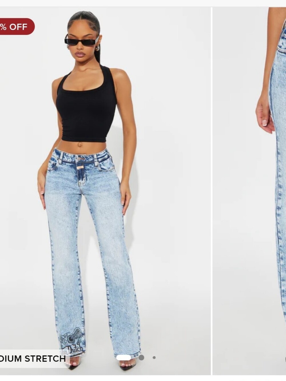 New Von Dutch Low Rise Bootcut Denim Spellout Jeans - Light Wash Size 15/32